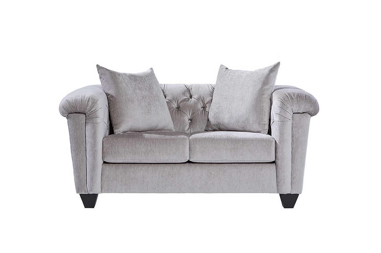 Lush Silver Velvet Fabric Upholstered Tufted Loveseat - Image 1