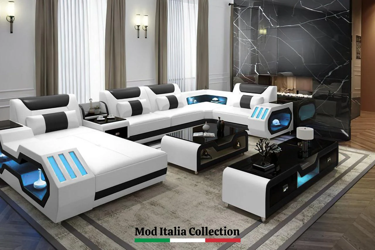 Matrix White Black Faux Leather Sectional - Image 1