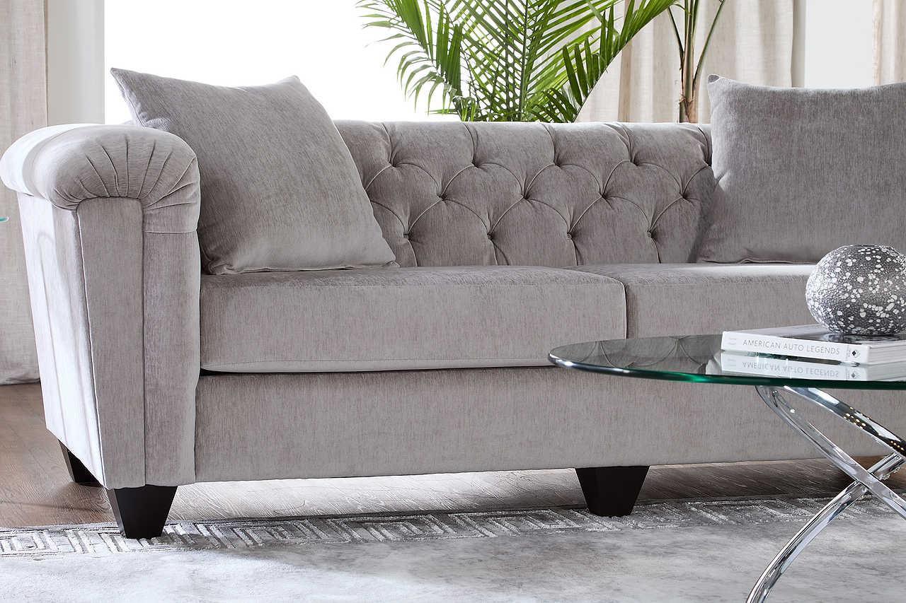 Lush Silver Velvet Fabric Upholstered Tufted Living Room Set - Image 3