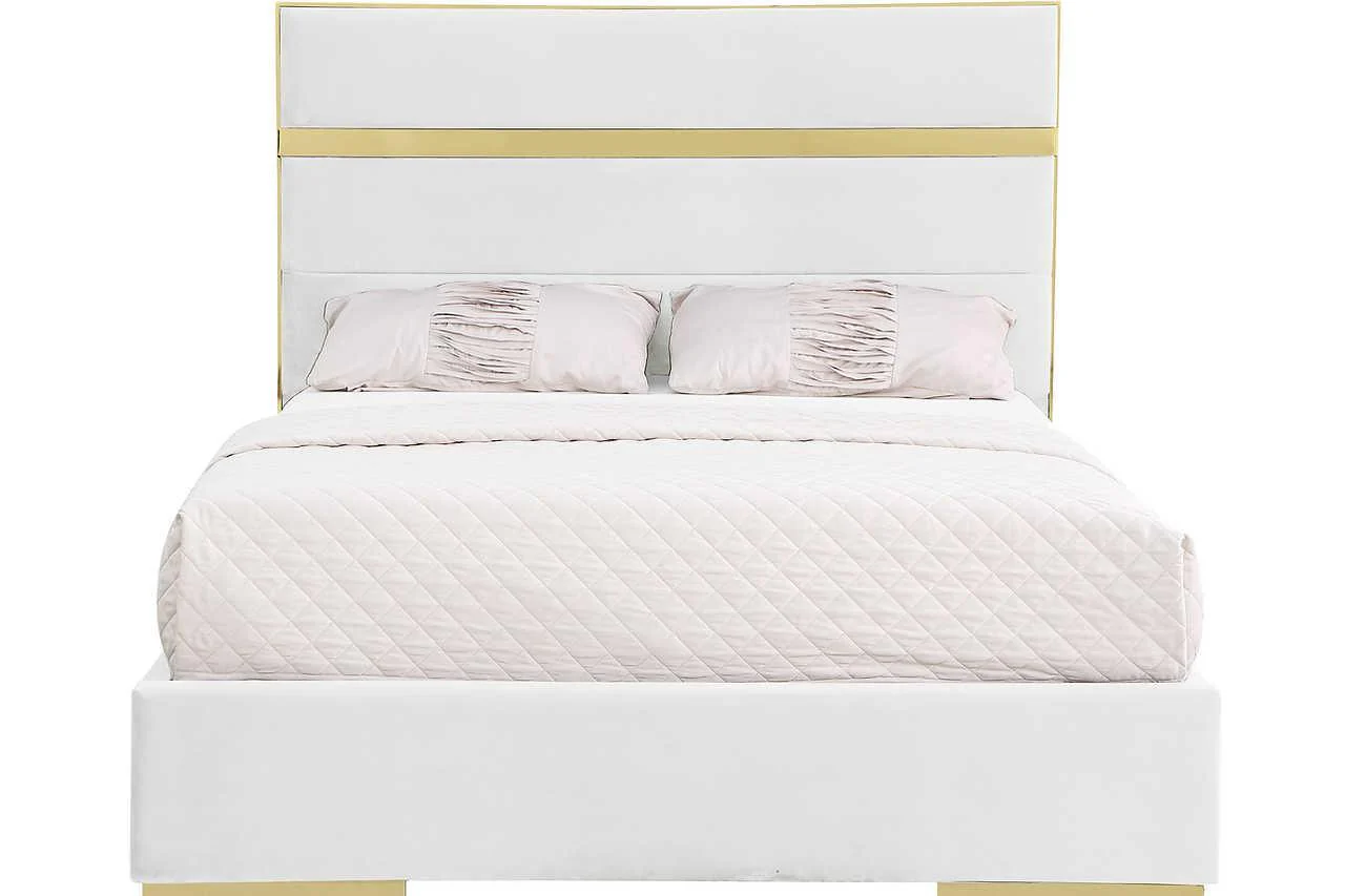 Cartier Ivory Gold Velvet Upholstered Platform King Bed - Image 3