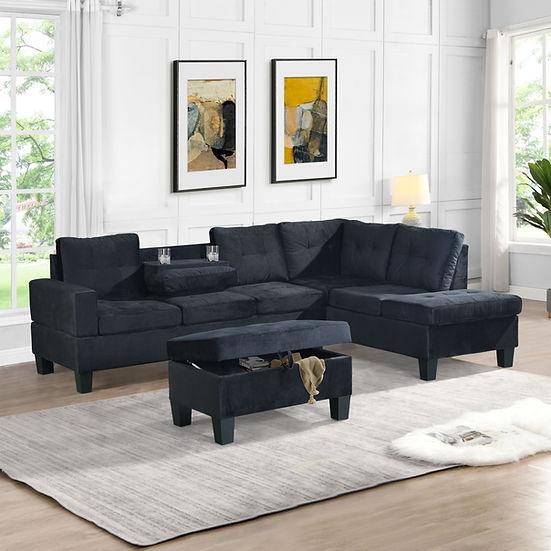 Allen Parkway Black Velvet Sectional