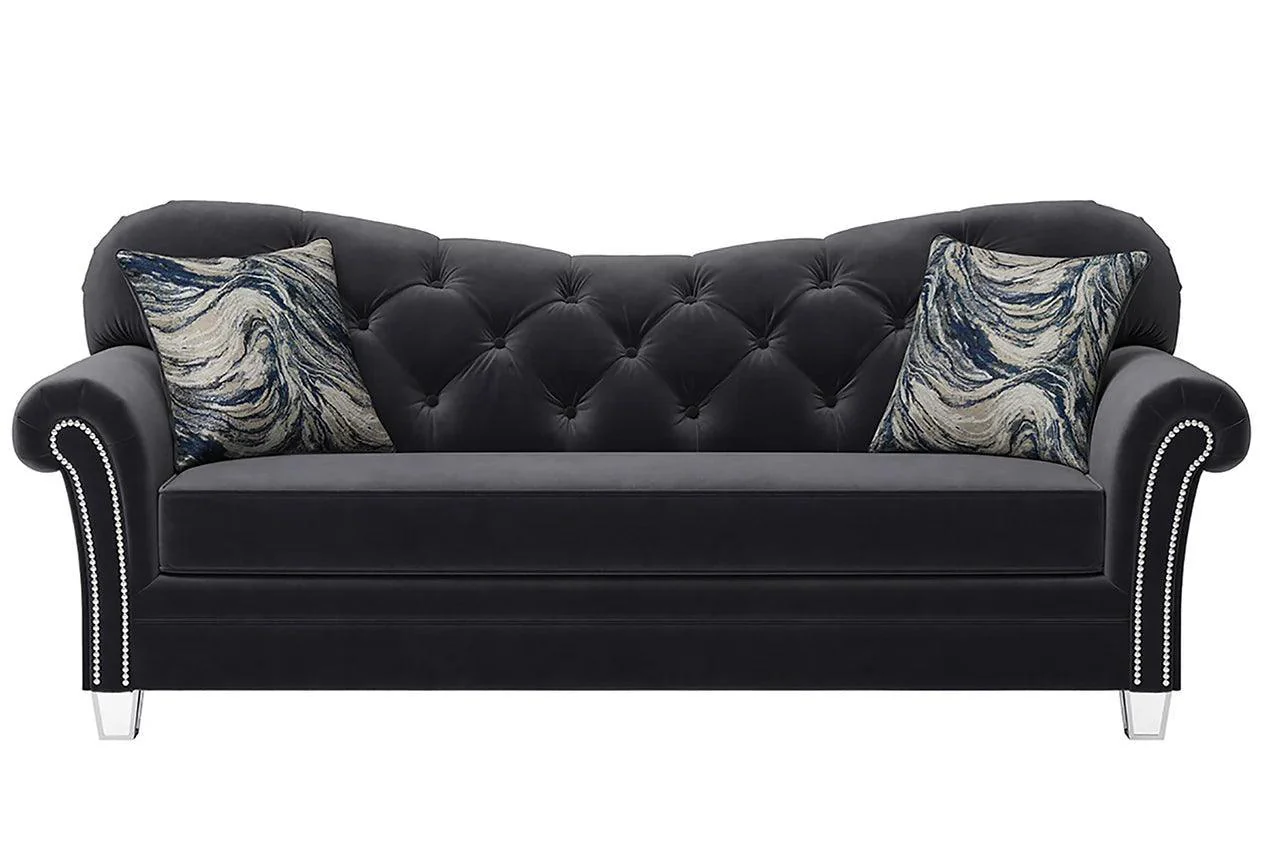 Bing Black Velvet Tufted 2-Piece Living Room Set - Image 2