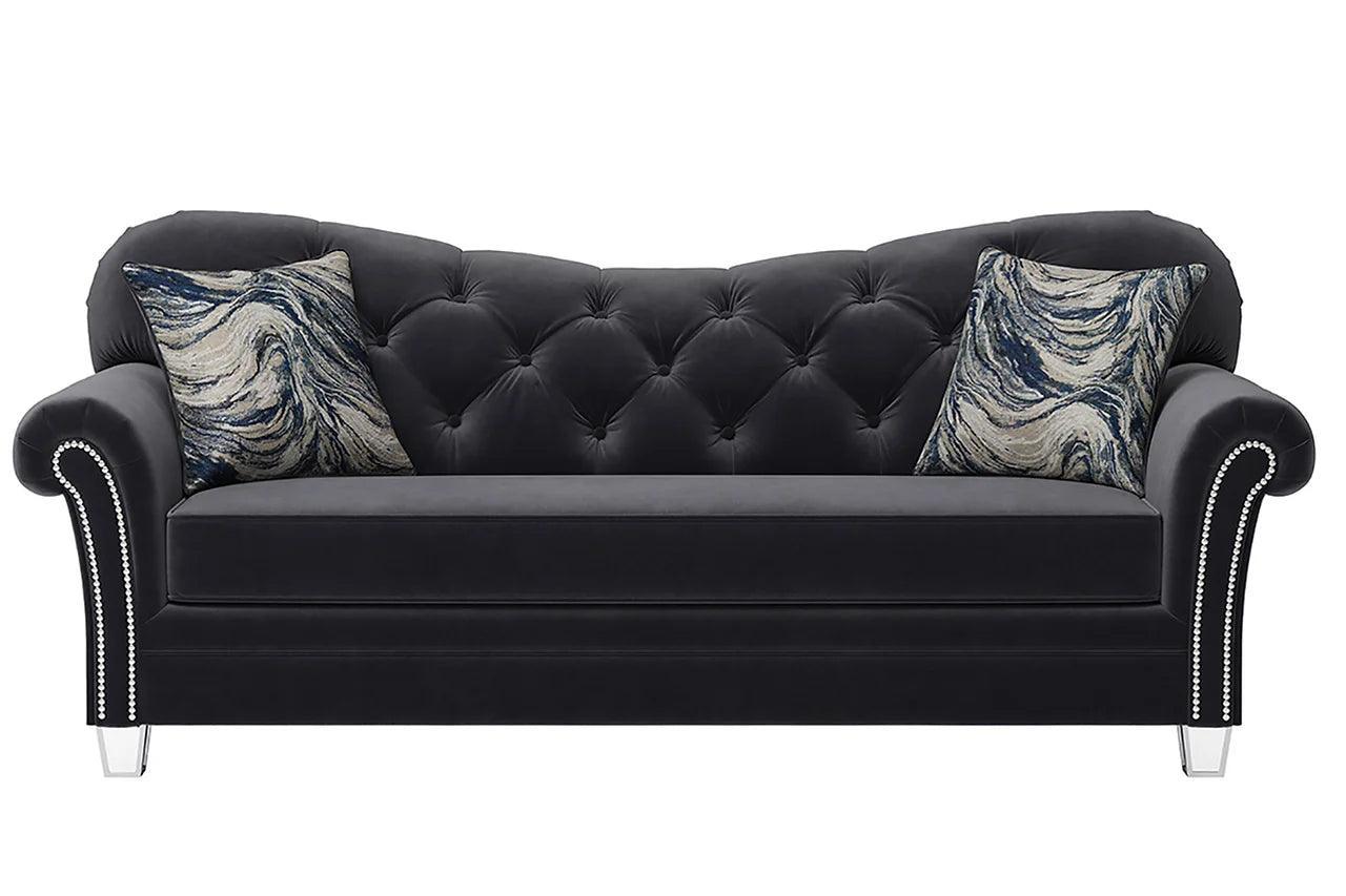 Bing Black Velvet Tufted Sofa