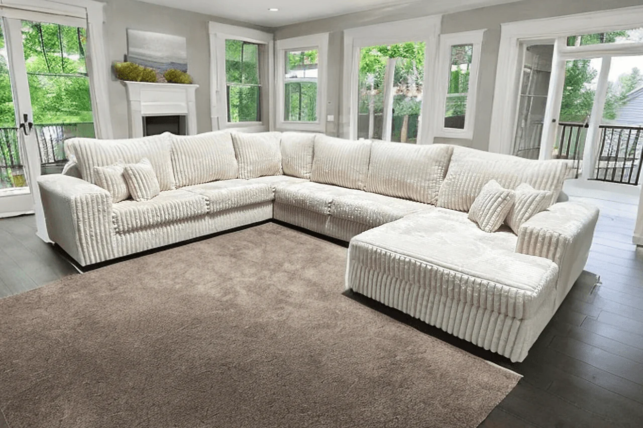 Texan Ivory Corduroy Ottoman - Image 1