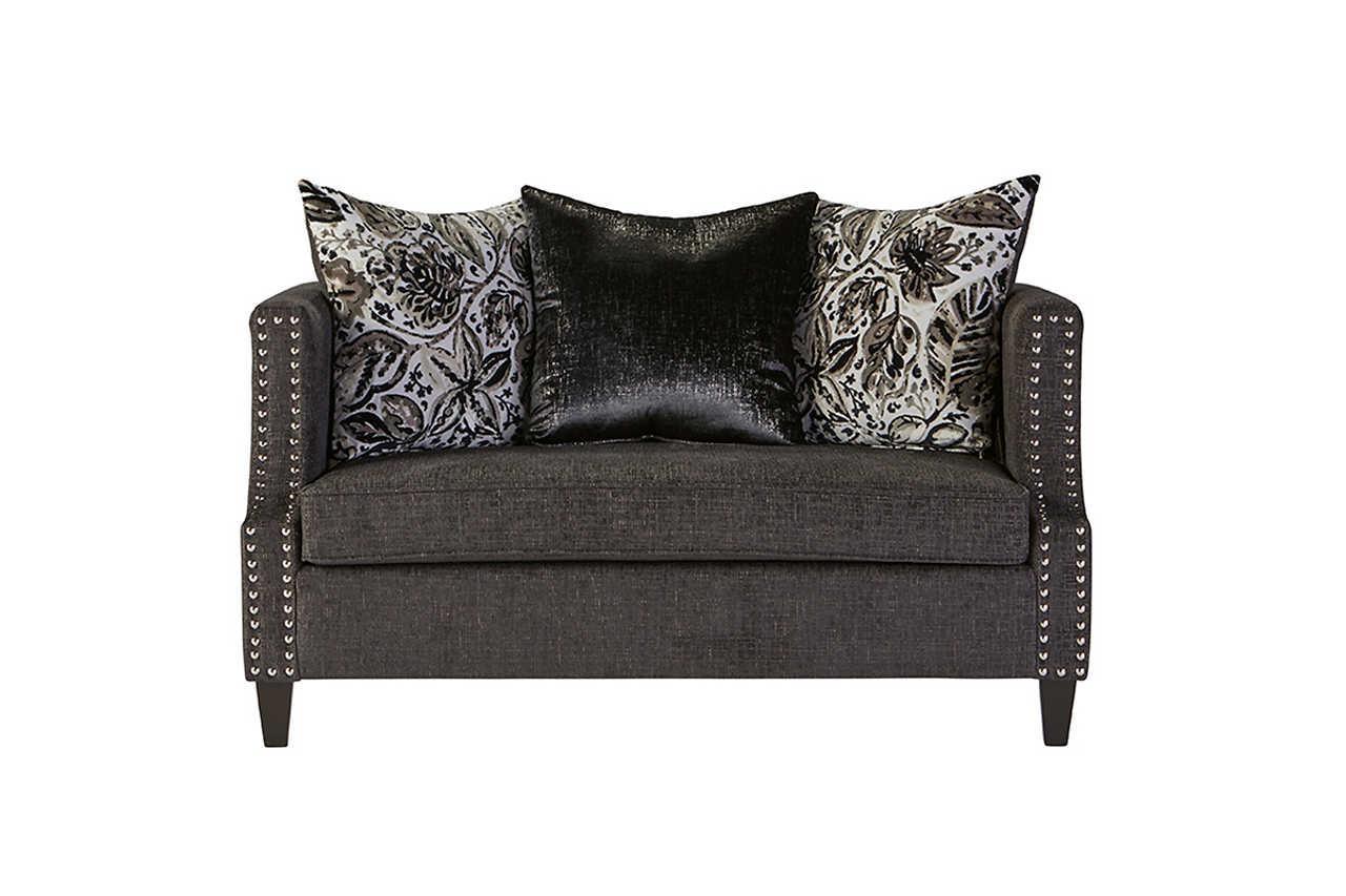 Simone Ash Gray Blue Fabric Upholstered Loveseat - Image 1
