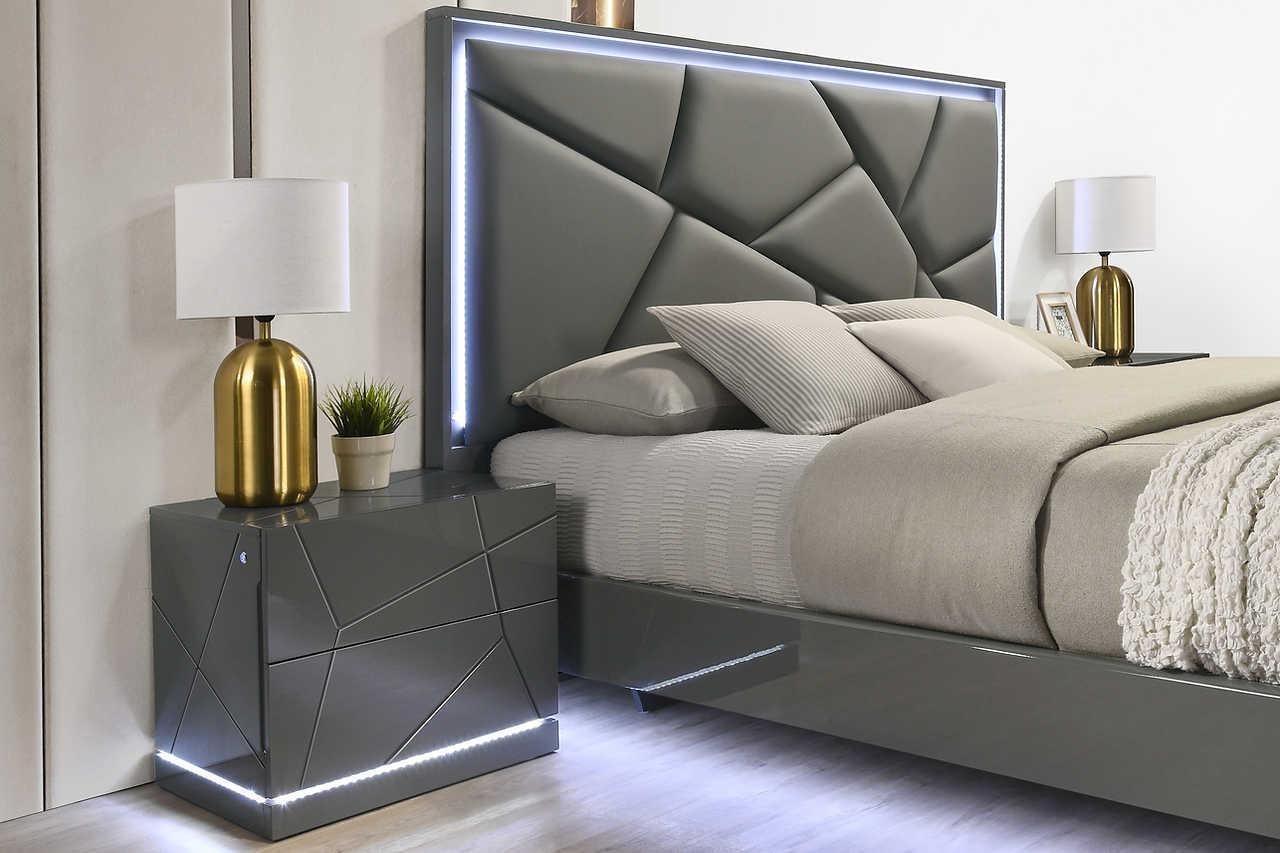 Lily Gray LED Upholstered Platform Queen Bed - Image 2