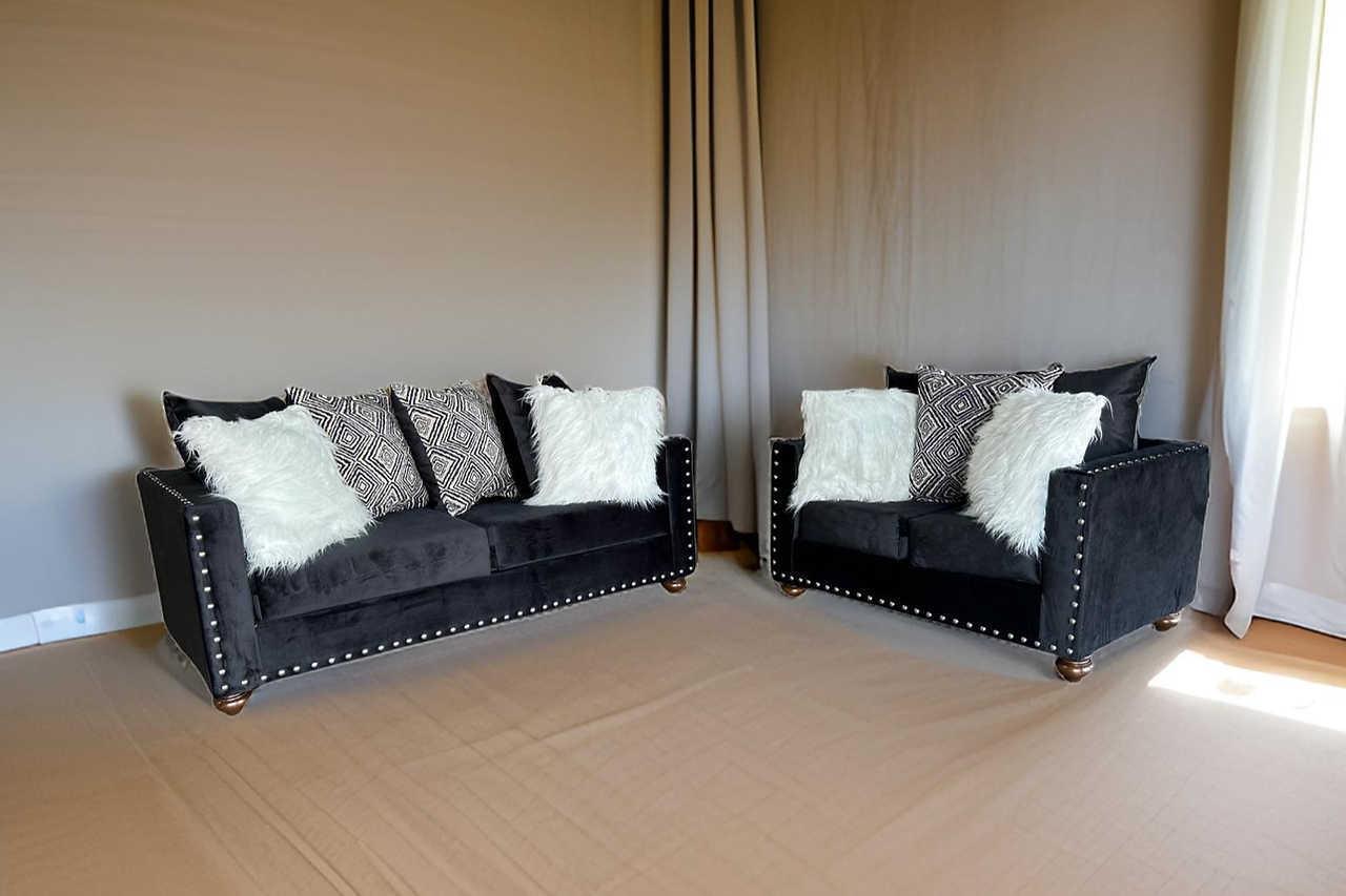 Zander Black Velvet 2-Piece Living Room Set - Image 1
