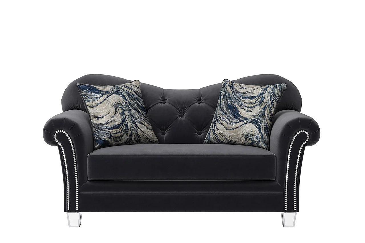 Bing Black Velvet Tufted 2-Piece Living Room Set - Image 3