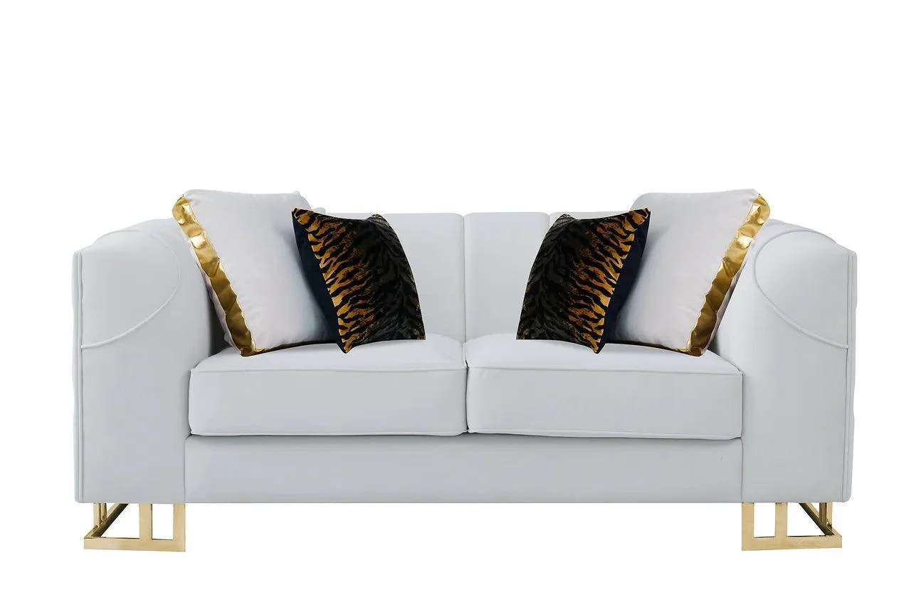 Designer Off White Gold Velvet 2-Piece Living Room Set - Image 3
