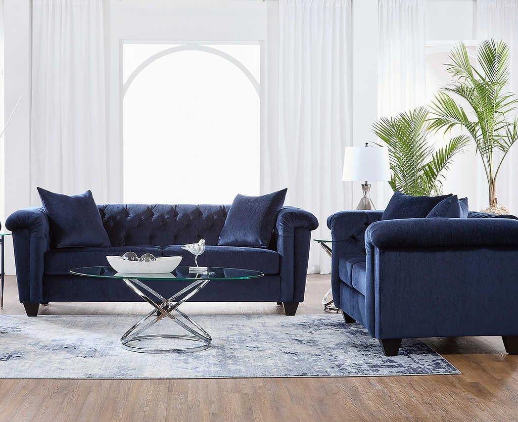 Lush Navy Velvet Tufted 2-Piece Living Room Set - Image 1