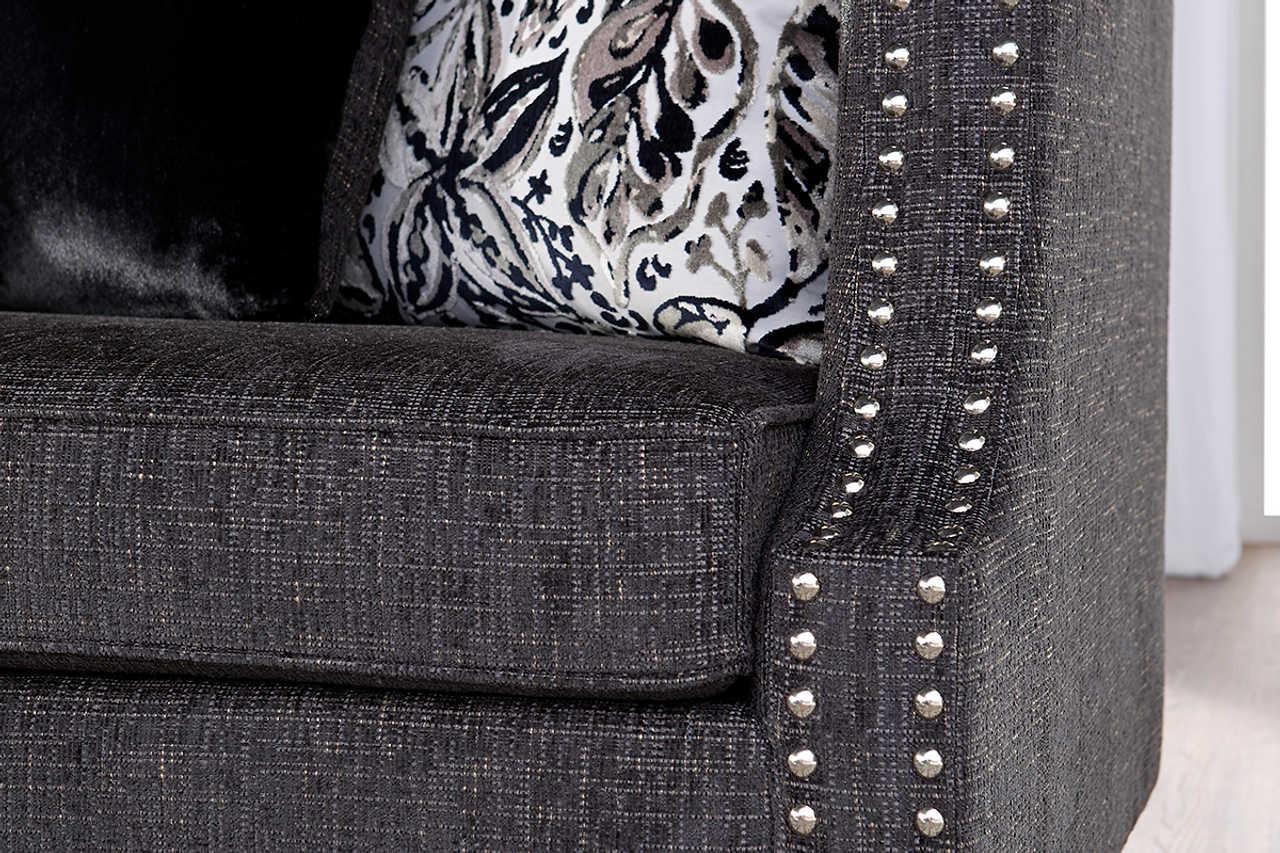 Simone Ash Gray Blue Fabric Upholstered Sofa - Image 3
