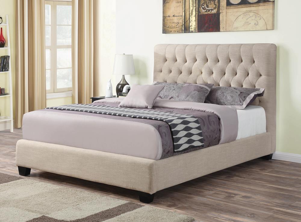 Chloe Tufted Upholstered King Bed Oatmeal - Image 2