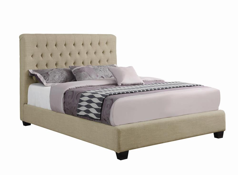 Chloe Tufted Upholstered King Bed Oatmeal - Image 1