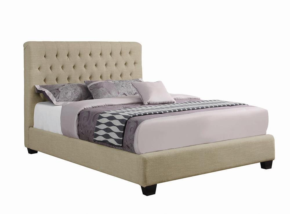 Chloe Tufted Upholstered Queen Bed Oatmeal - Image 2
