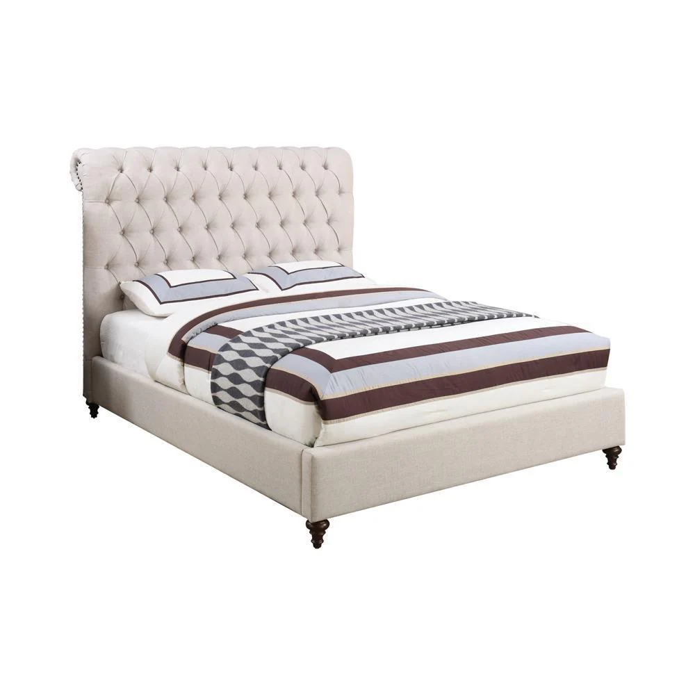 Devon Button Tufted Upholstered Full Bed Beige - Image 3