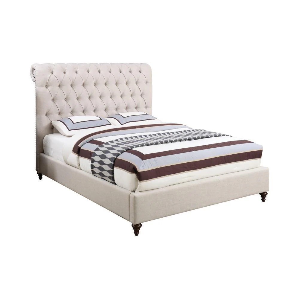 Devon Button Tufted Upholstered King Bed Beige - Image 1