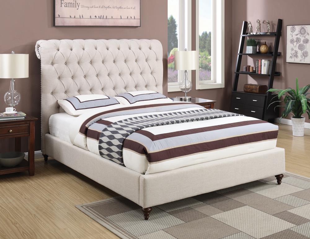 Devon Button Tufted Upholstered Queen Bed Beige - Image 1