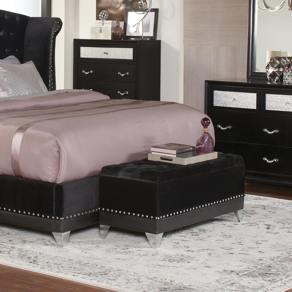 Barzini Tufted Rectangular Trunk With Nailhead Black - Image 2