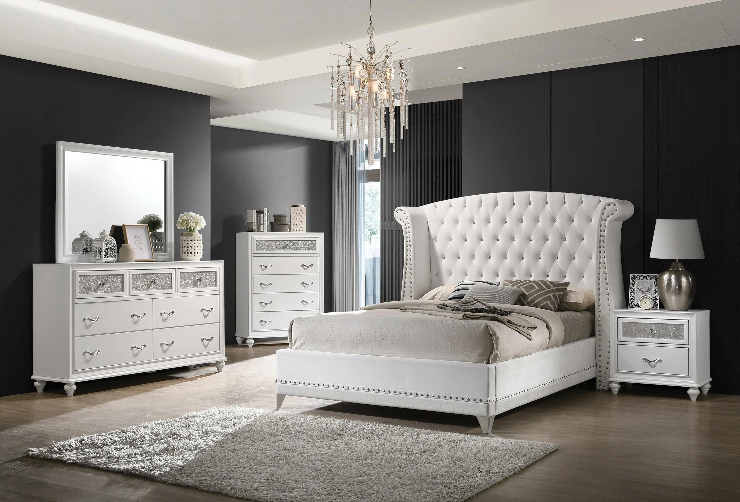 Barzini Queen Wingback Tufted Bed White - Image 2