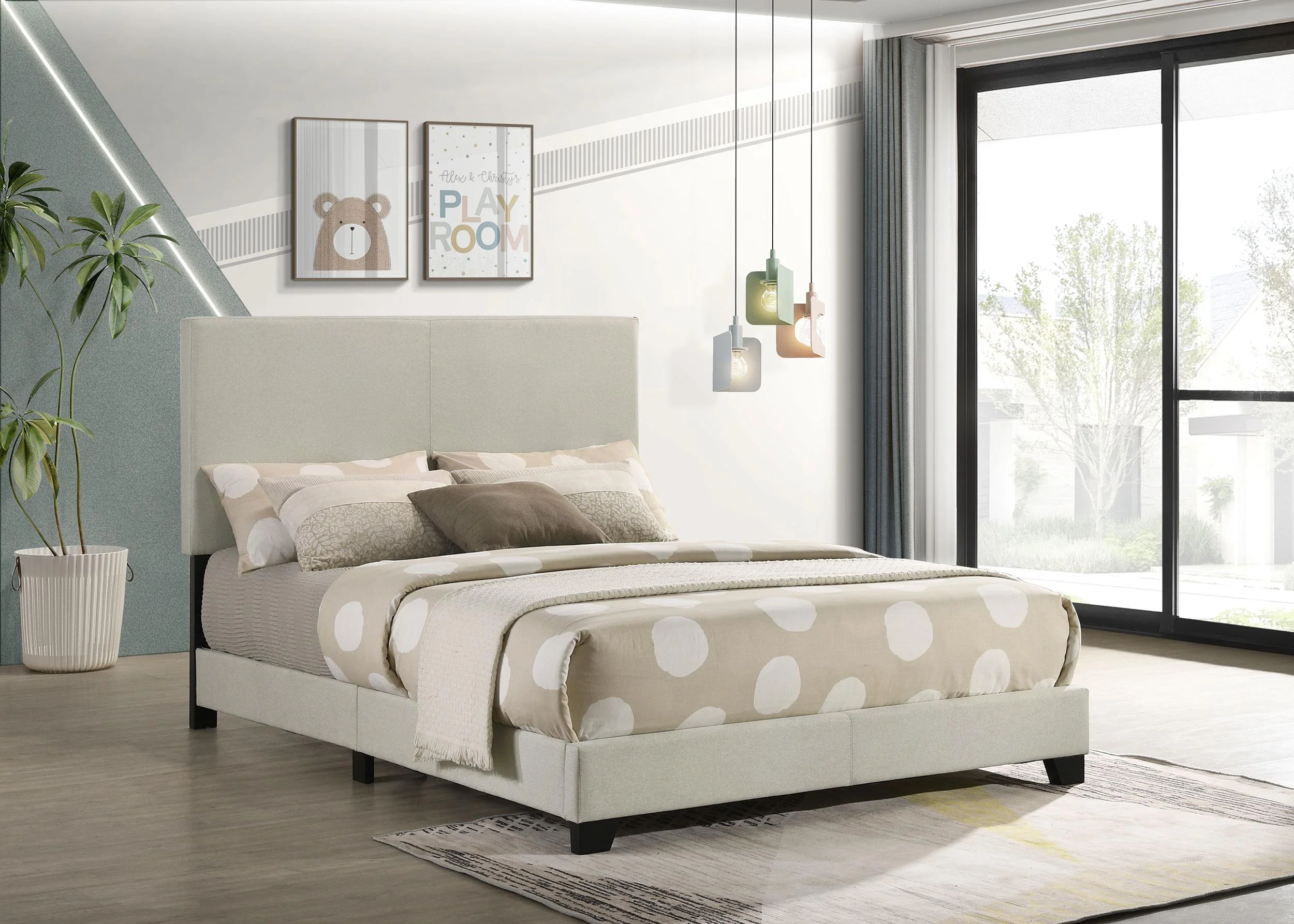 Dorian Fabric Upholstered Full Panel Bed Cream - Image 2