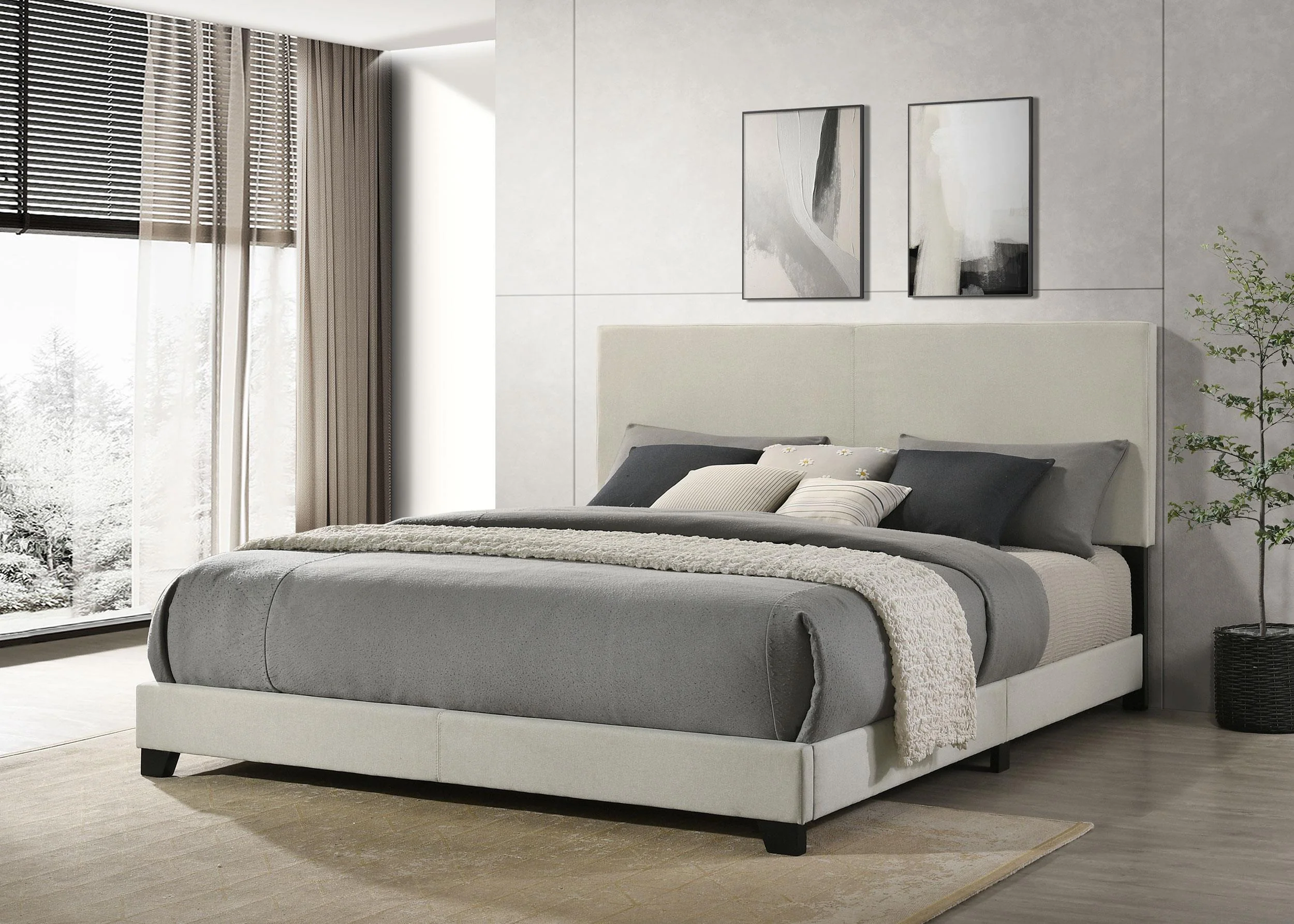 Dorian Fabric Upholstered Eastern King Panel Bed Cream - Image 2