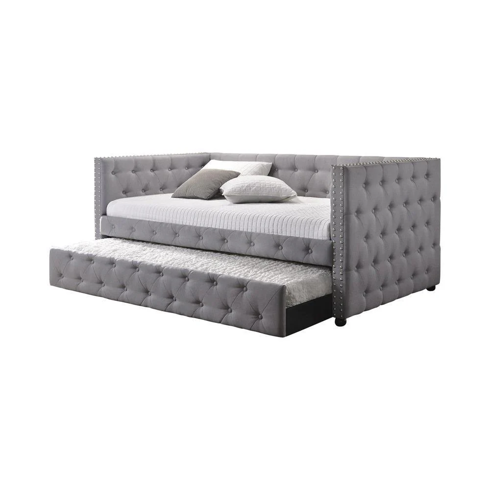 Mockern Tufted Upholstered Daybed With Trundle Grey - Image 2