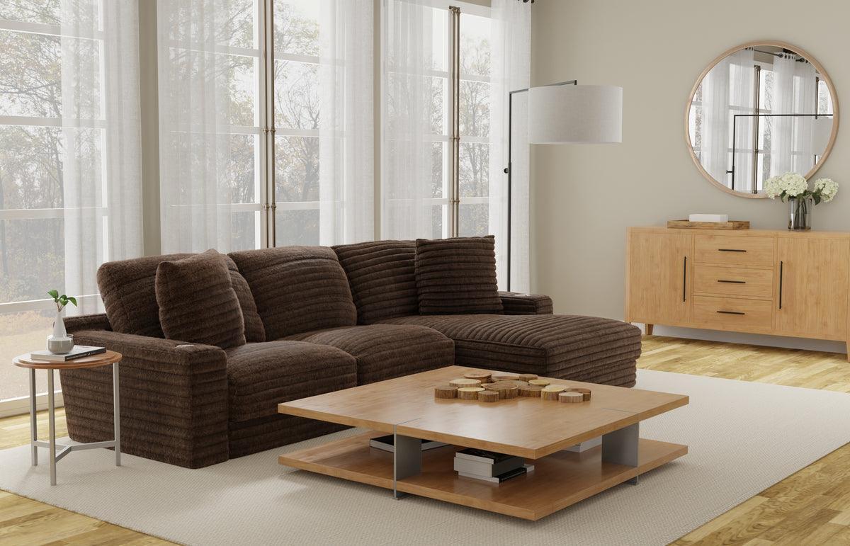Kelly Oversized Corduroy Chocolate 123" Sectional with Cupholders - Image 1