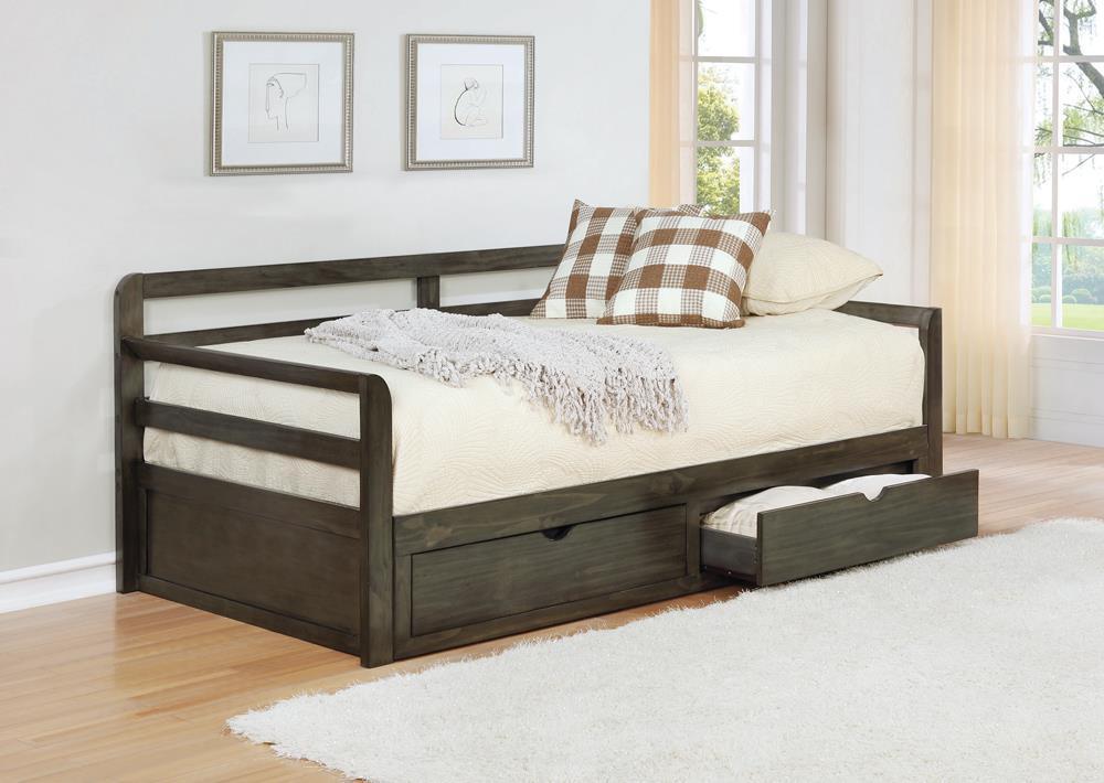 Sorrento 2 Drawer Twin Daybed With Extension Trundle Grey - Image 1