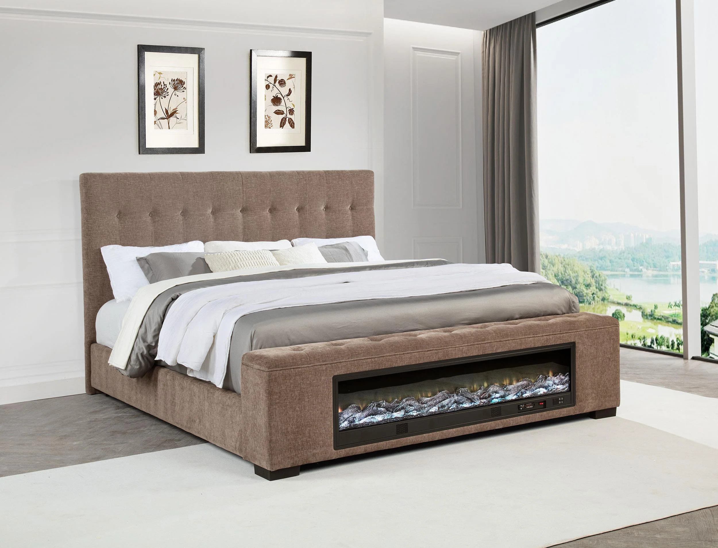 Senna Upholstered Queen Audio Flame Visualizer Bed Brown - Image 2