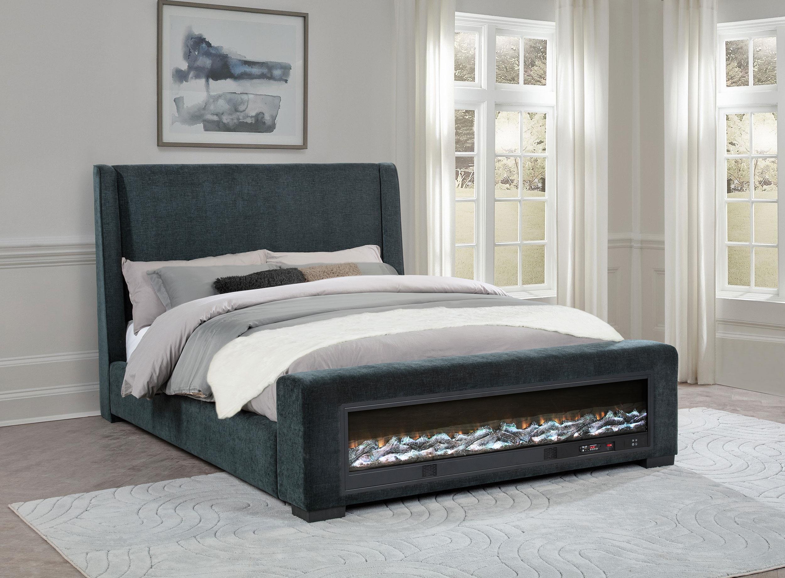 Preston Upholstered Eastern King Audio Flame Visualizer Bed Blue - Image 2