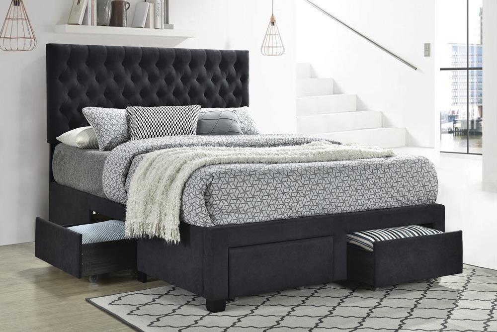 Soledad Full 4 Drawer Button Tufted Storage Bed Charcoal