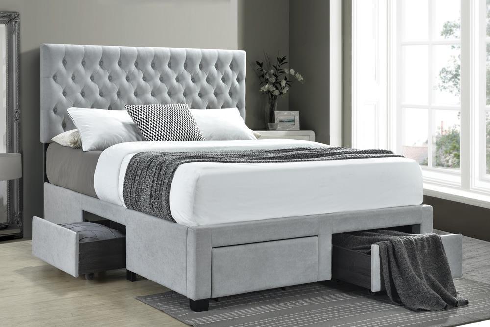 Soledad Full 4 Drawer Button Tufted Storage Bed Beige - Image 1