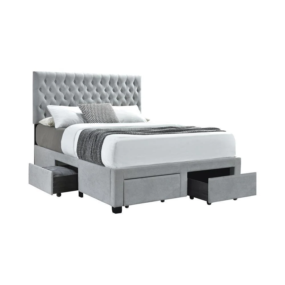 Soledad Queen 4 Drawer Button Tufted Storage Bed Beige - Image 2