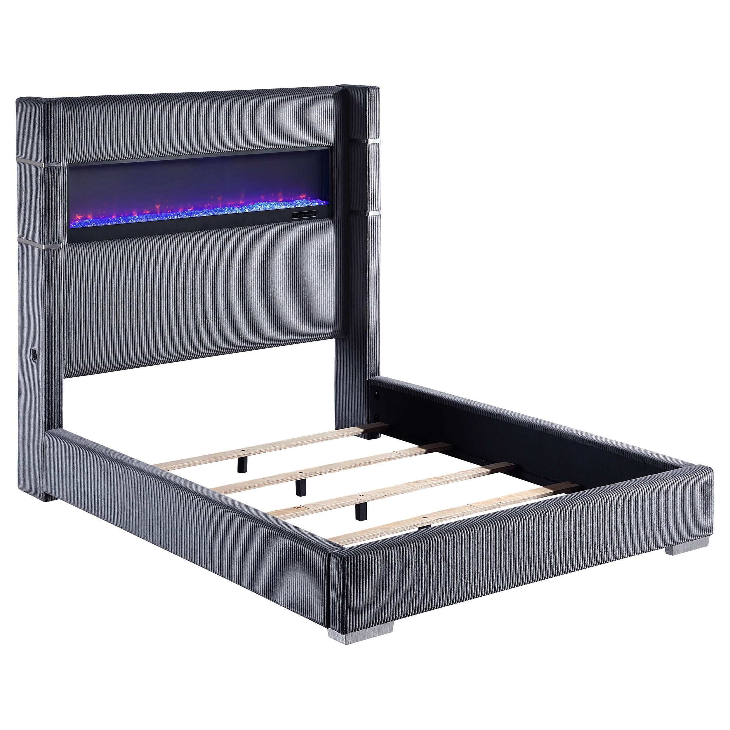 Tisdall 67-inch Upholstered Eastern King Fireplace Bed Grey - Image 3