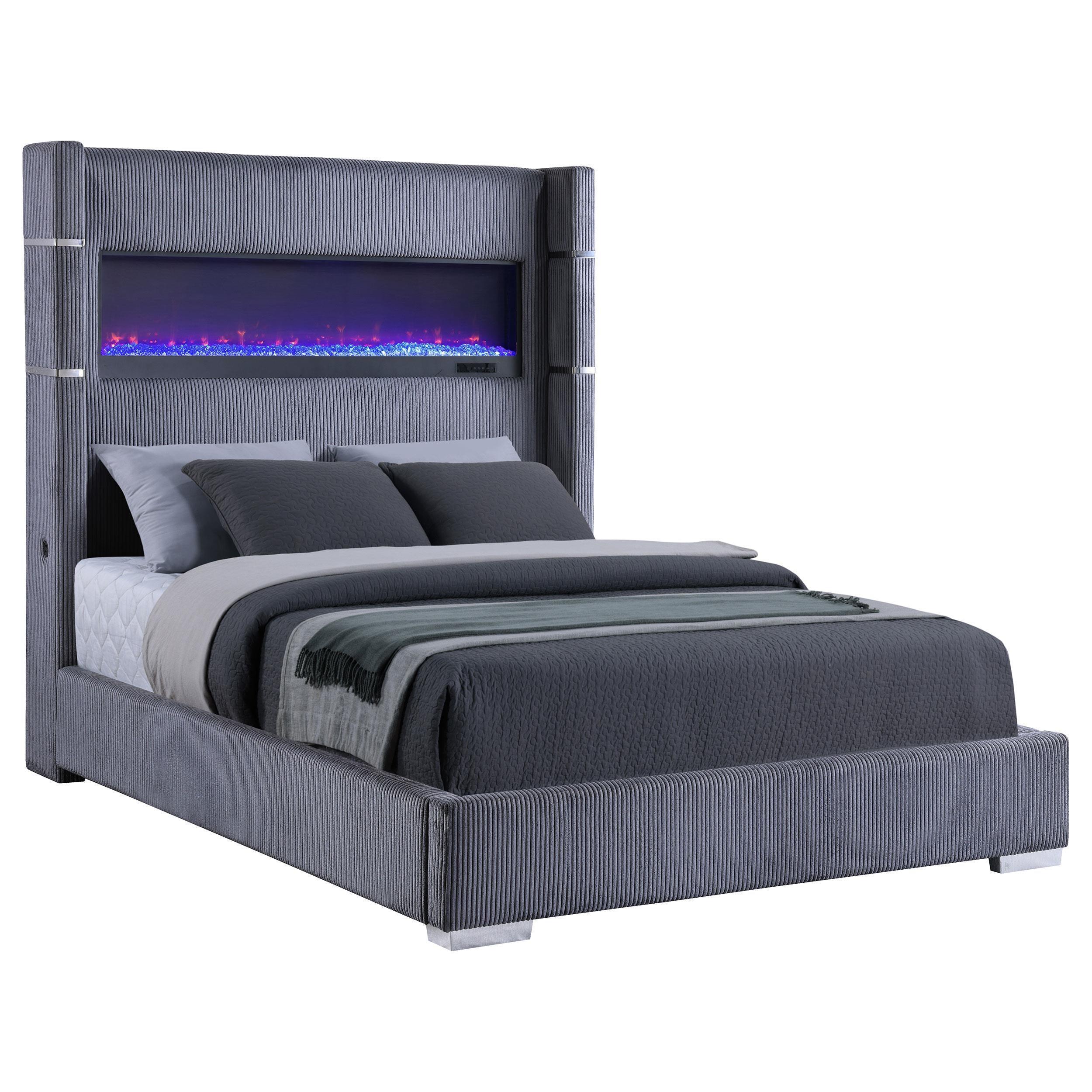 Tisdall 67-inch Upholstered Queen Fireplace Bed Grey - Image 2
