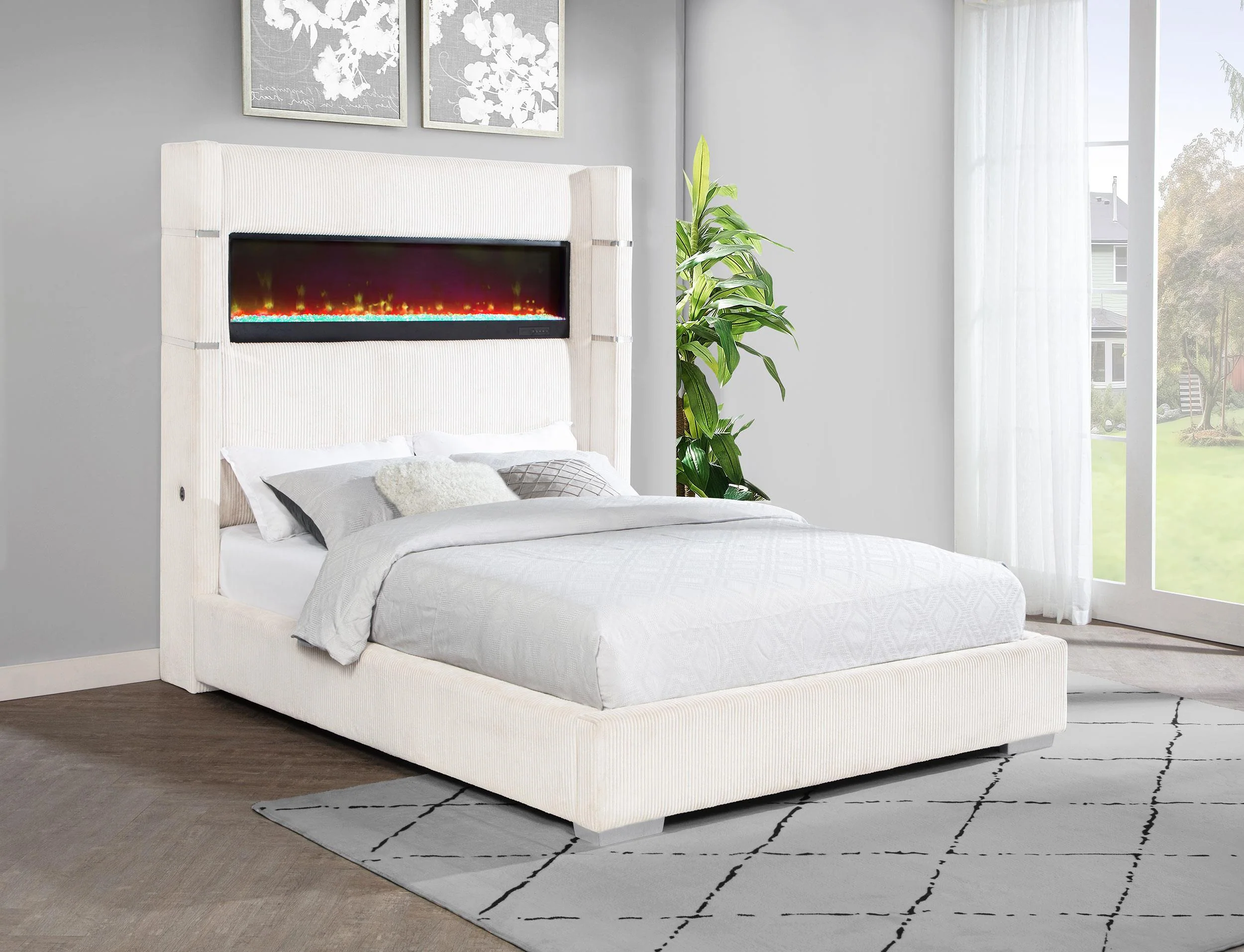 Tisdall Upholstered Cal King Flame Visualizer Bed Cream - Image 2