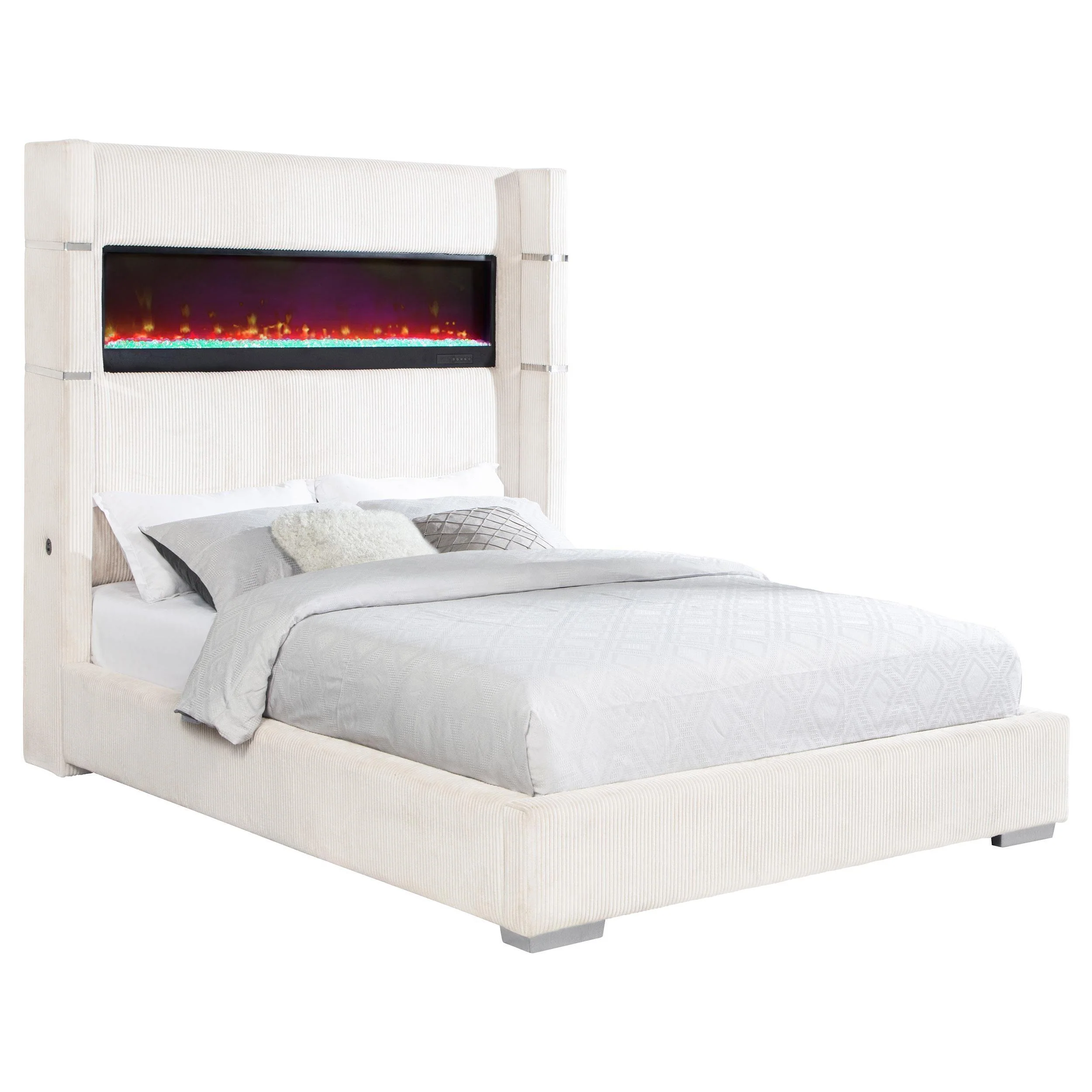 Tisdall 67-inch Upholstered Queen Fireplace Bed Cream - Image 3