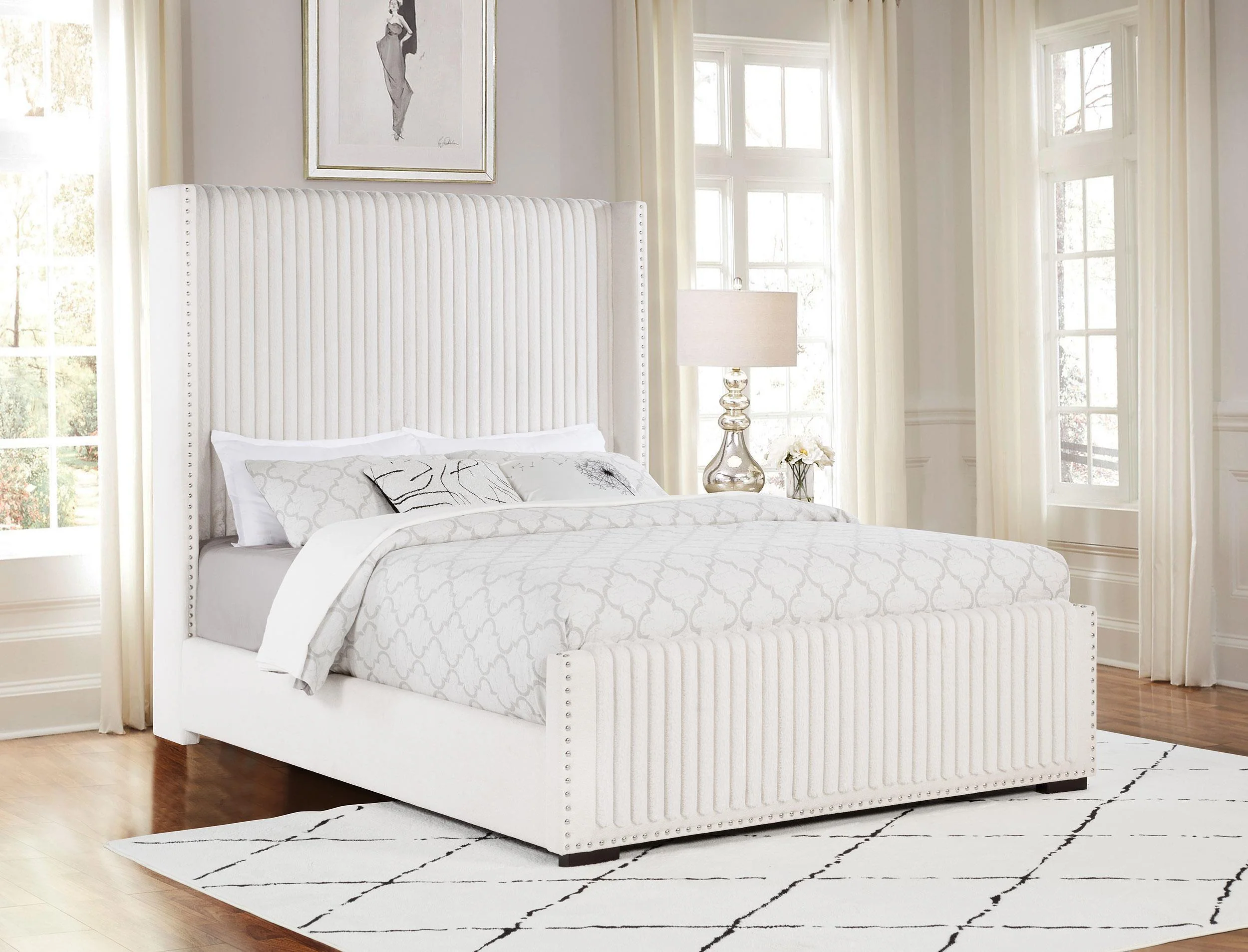 Natasha 69-inch Upholstered Queen Wingback Bed Cream - Image 2