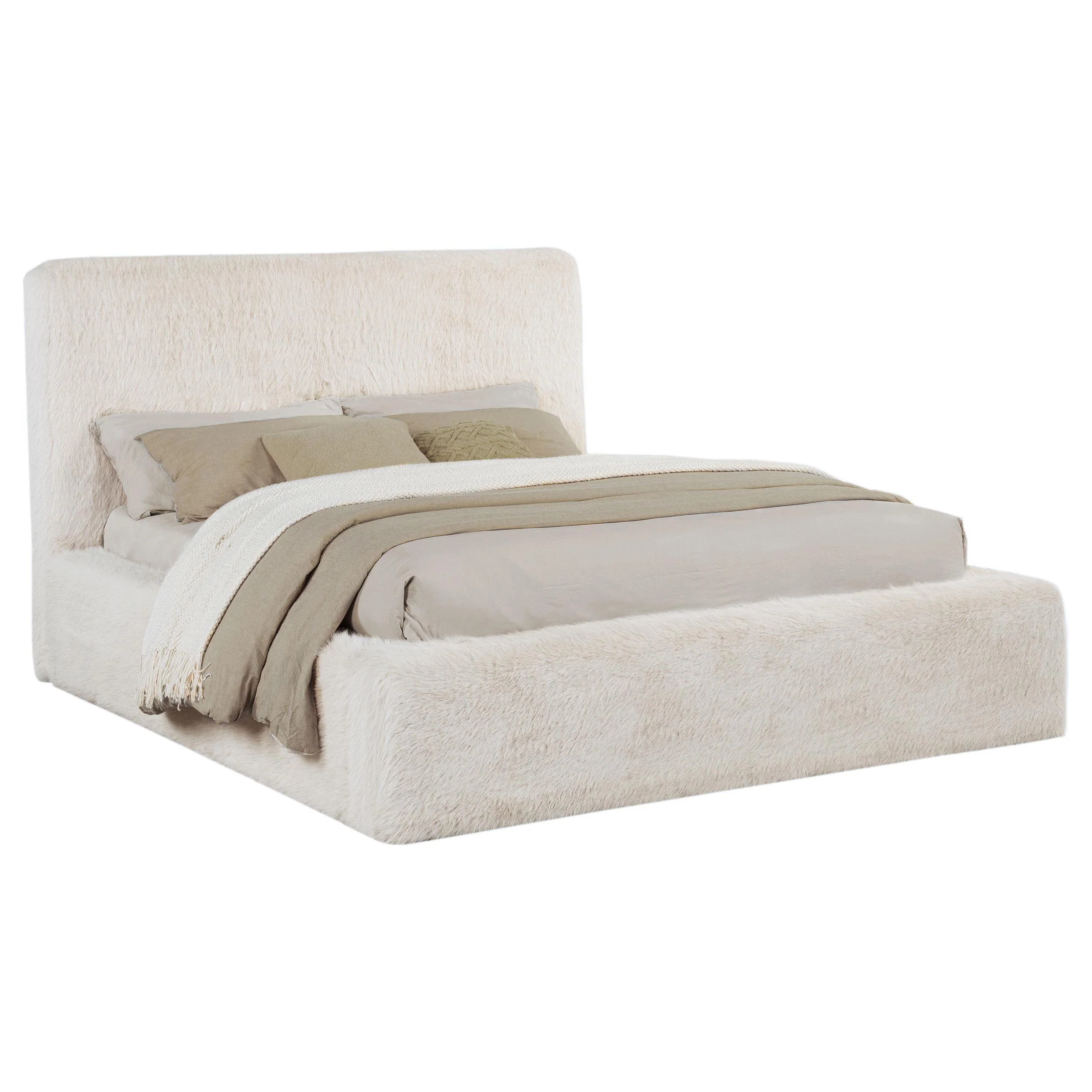 Rebecca Faux Fur Upholstered Eastern King Bed Cream - Image 3