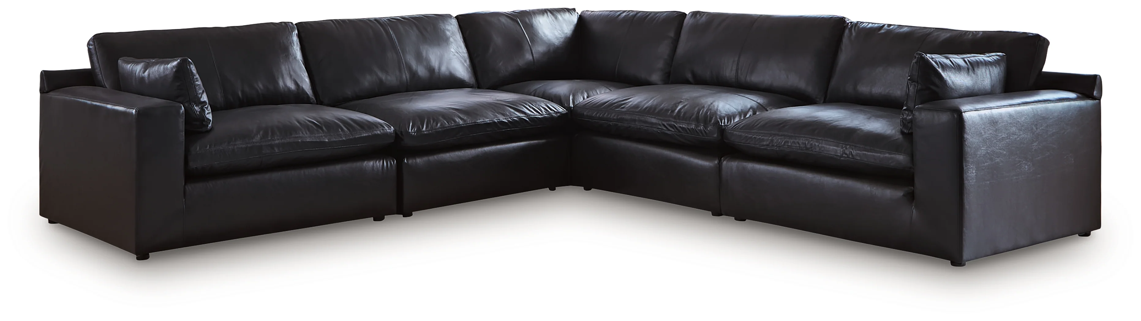 Emilia Black Leather 5-Piece Sectional - Image 2