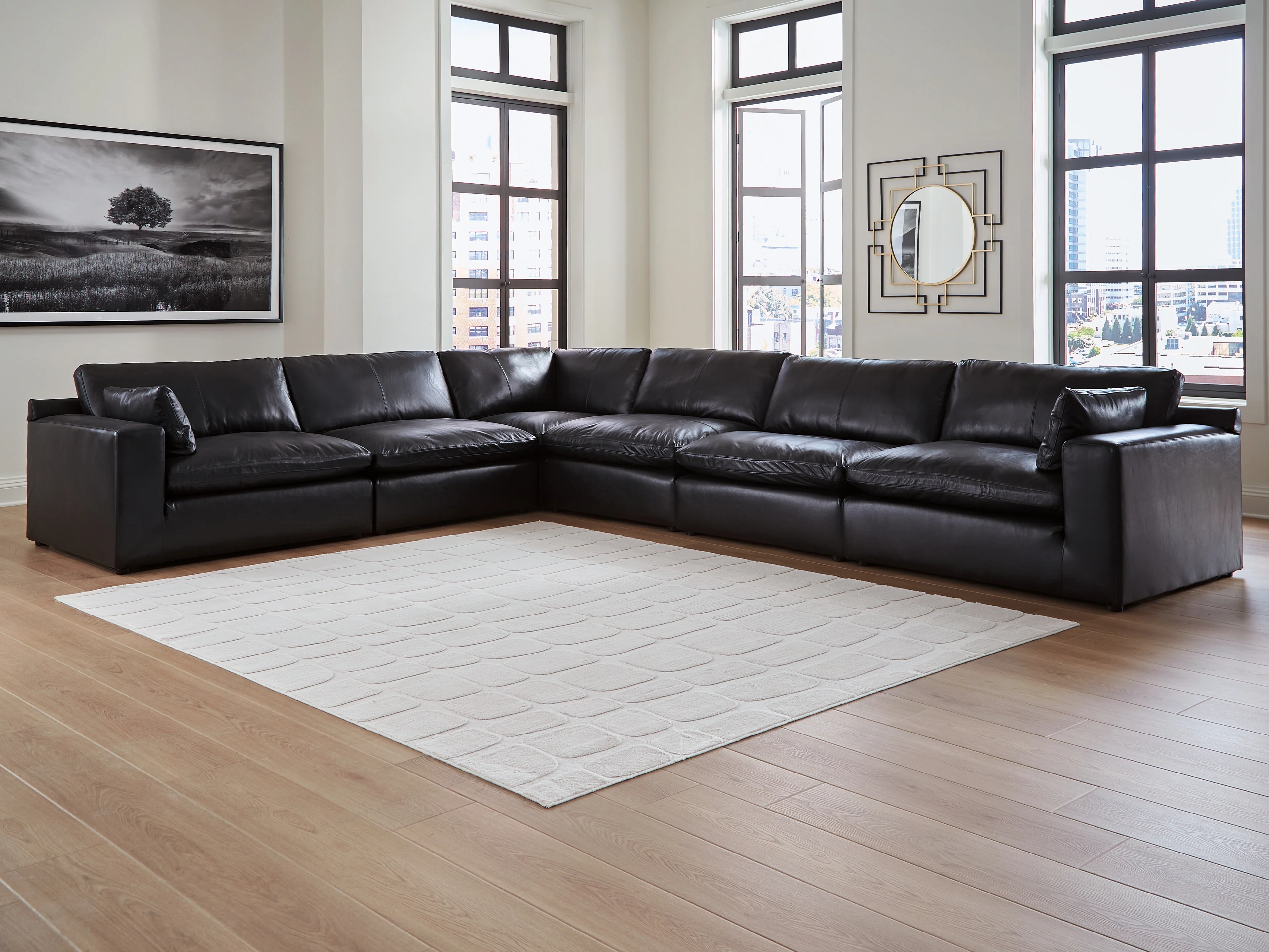 Emilia Black Leather 6-Piece Sectional - Image 3