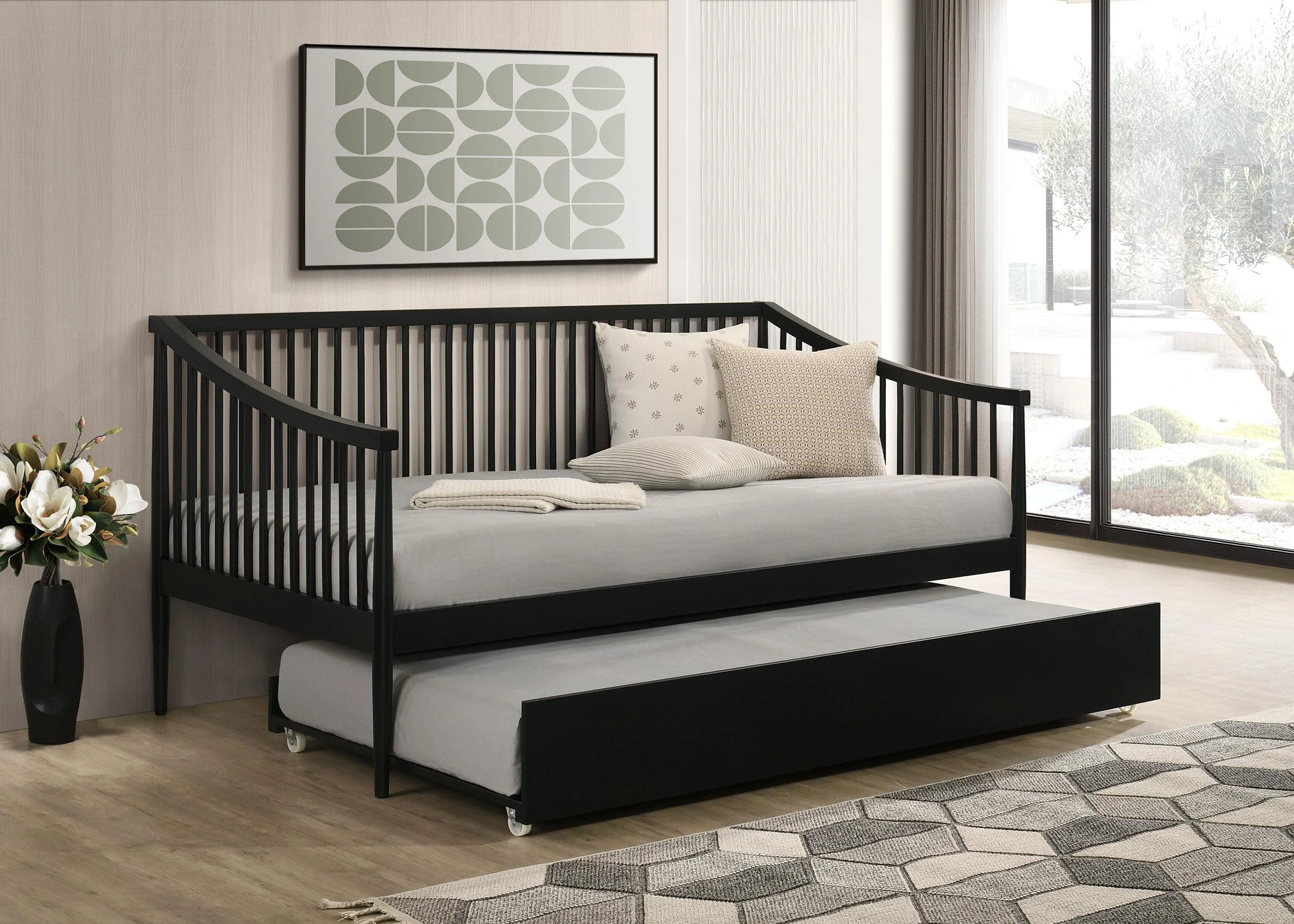 Delgado Windsor Twin Wood Daybed with Trundle Black - Image 2