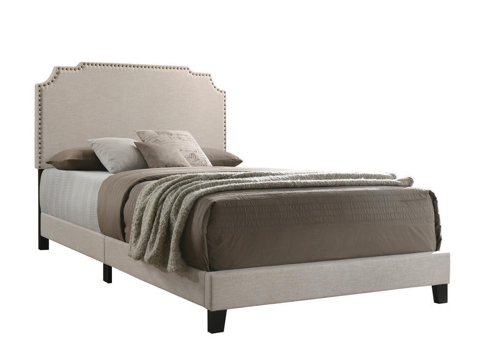 Tamarac Upholstered Nailhead Queen Bed Beige - Image 2