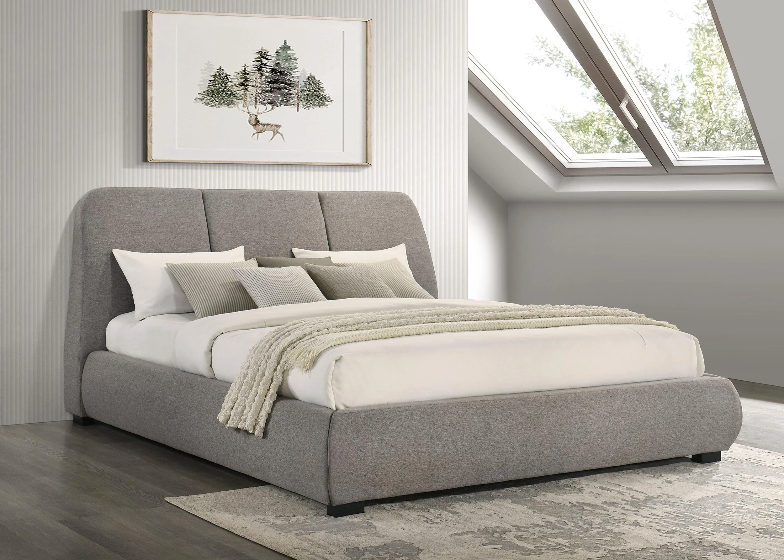 Mokena 46-inch Upholstered Eastern King Platform Bed Taupe - Image 2