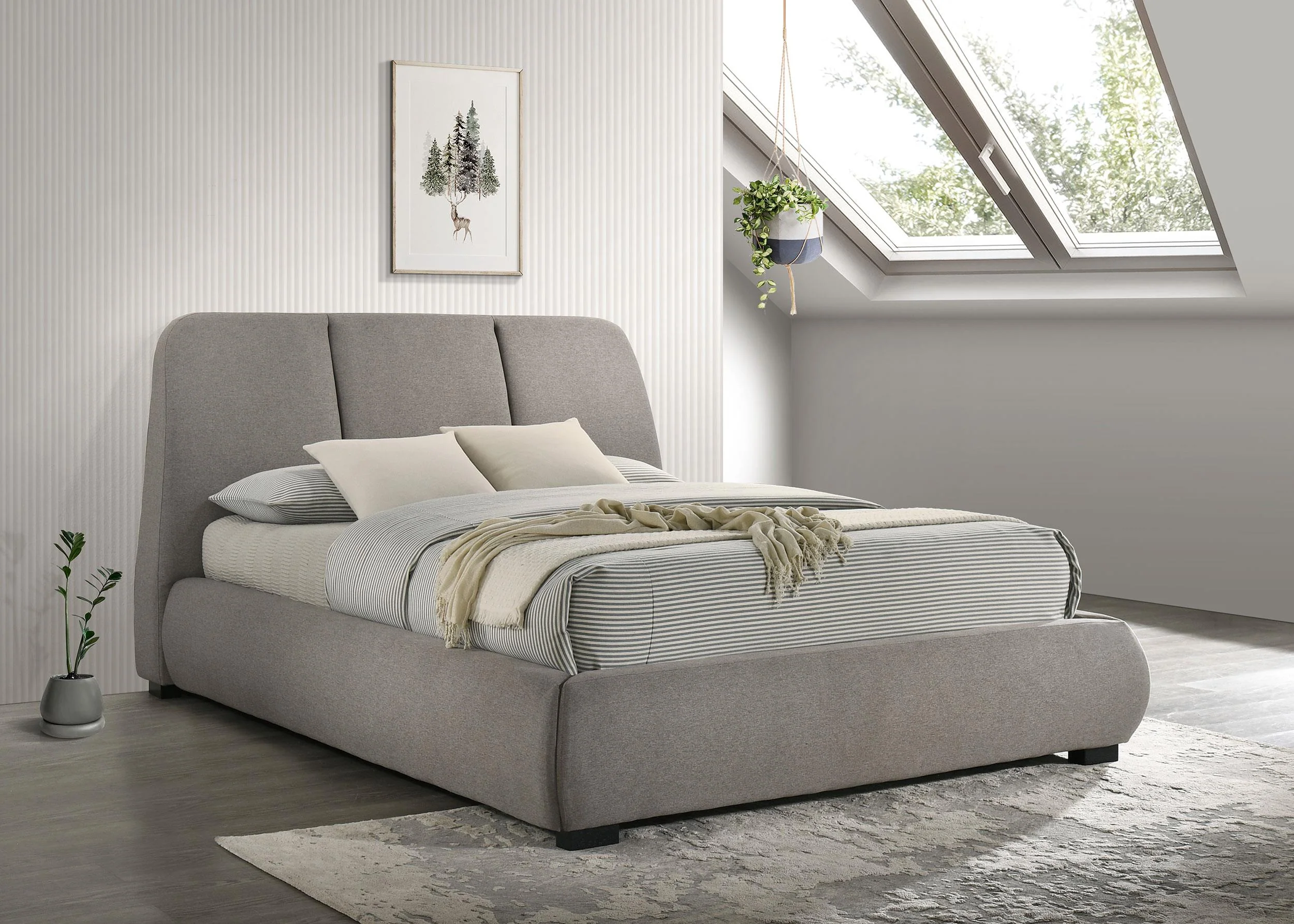 Mokena 46-inch Upholstered Queen Platform Bed Taupe - Image 2