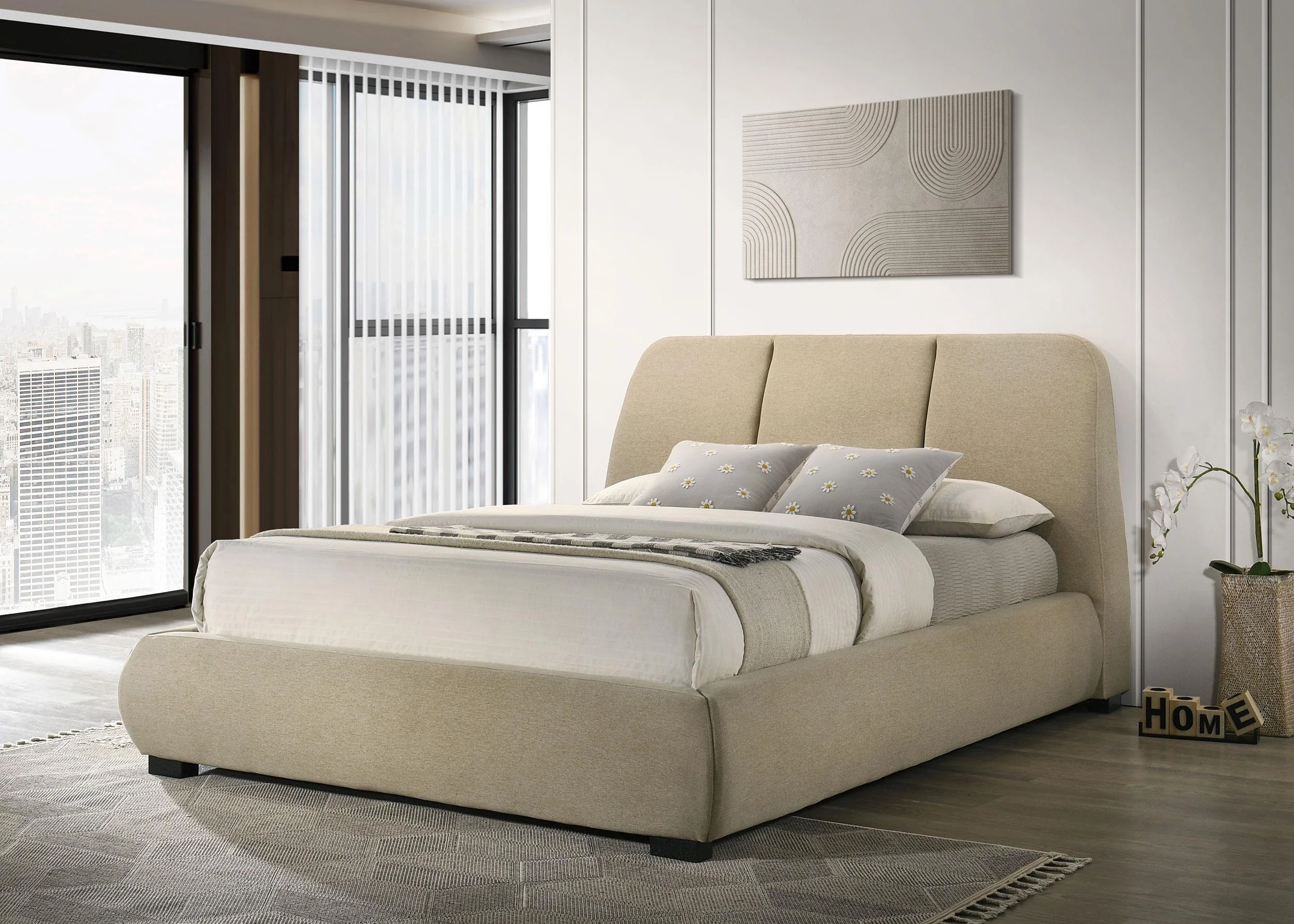 Mokena 46-inch Upholstered Queen Platform Bed Brown - Image 2