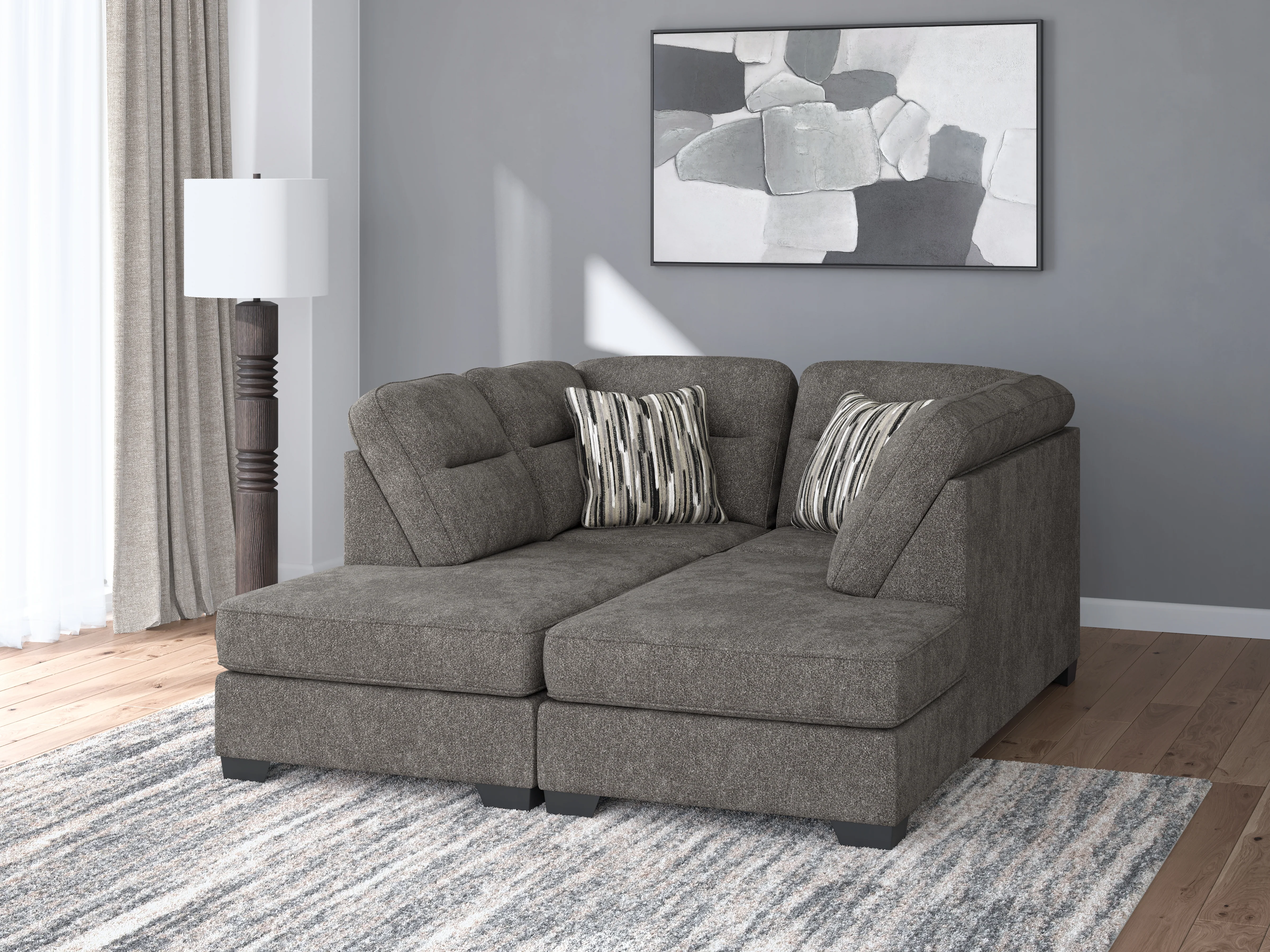 Olten Graphite Chenille 2-Piece Super Chaise - Image 3