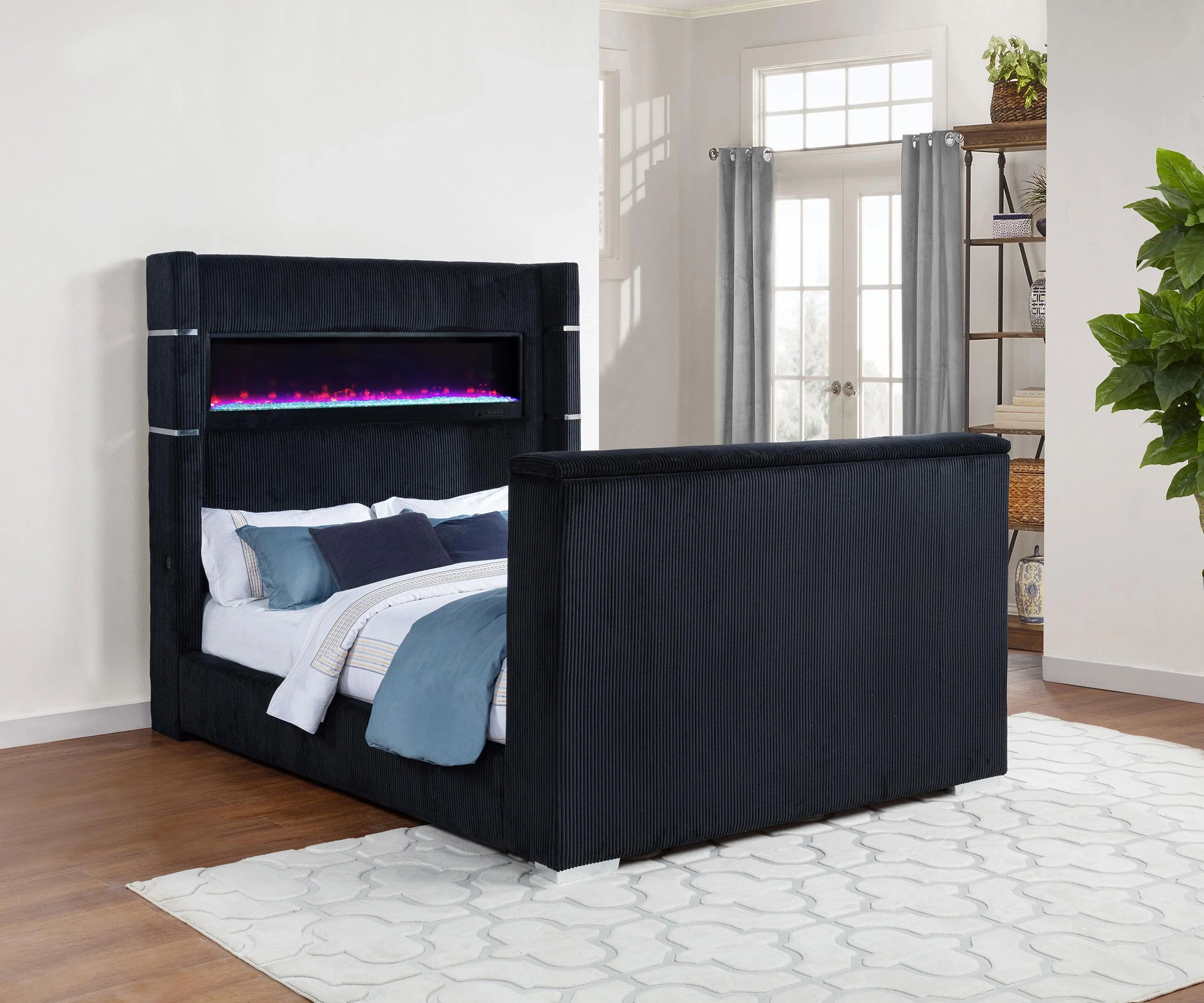 Tisdall Eastern King Flame Visualizer Wingback TV Bed Black - Image 2