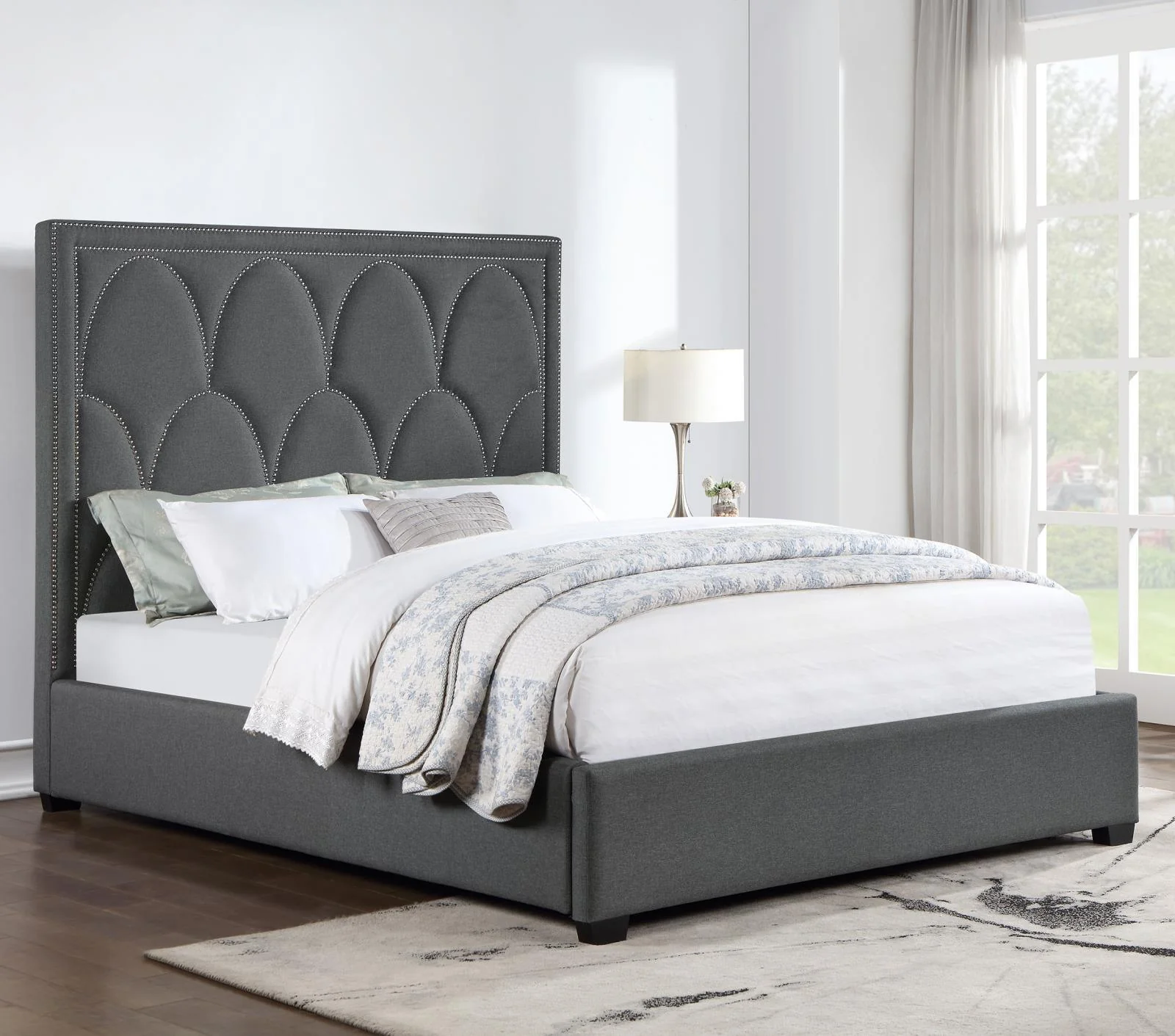 Bowfield Upholstered Bed With Nailhead Trim Charcoal - Image 1