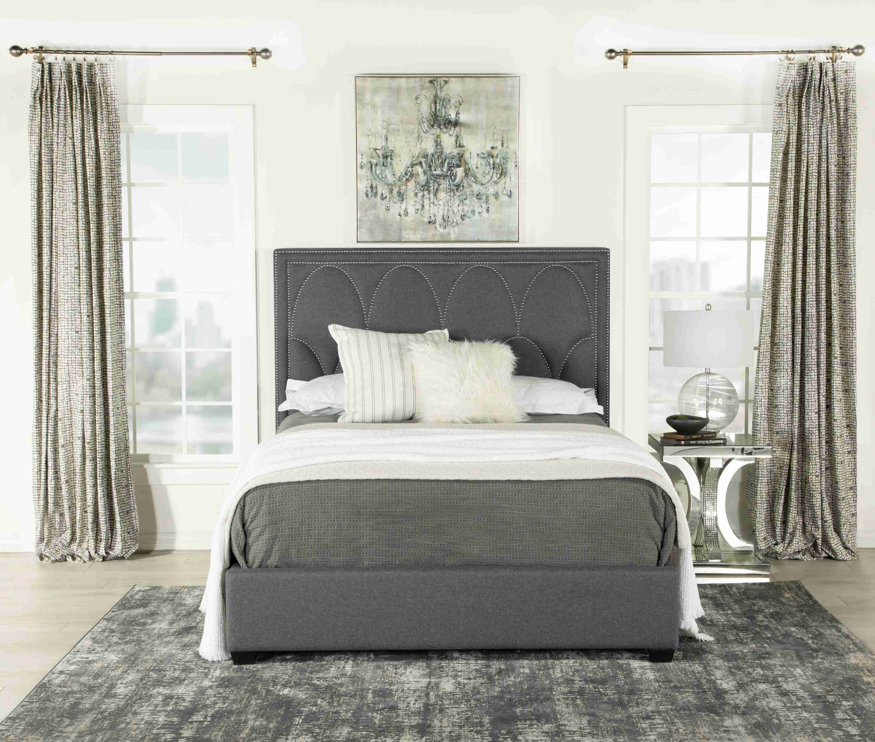 Bowfield Upholstered Bed With Nailhead Trim Charcoal - Image 2